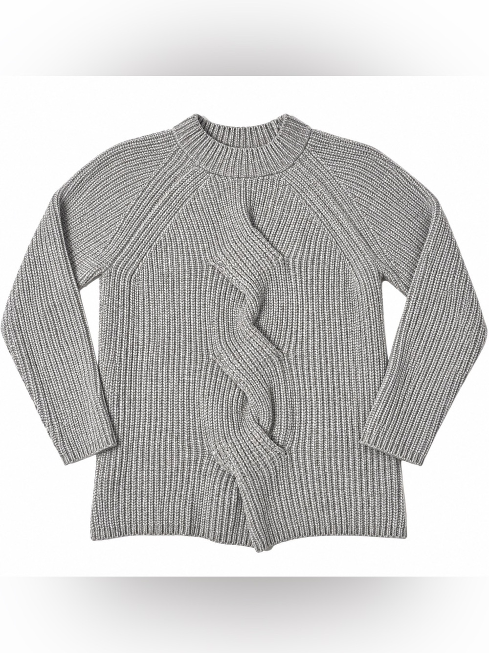 J. Jill Gray chenille Ribbed Cable-Front Crewneck Sweater size small